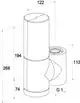 IMI Hydronic Engineering Produkt mit runden und geraden Verbindungsstücken, einem integrierten Isoliermaterial und Maßangaben. Abgebildet in einer technischen Zeichnung mit verschiedenen Dimensionen.